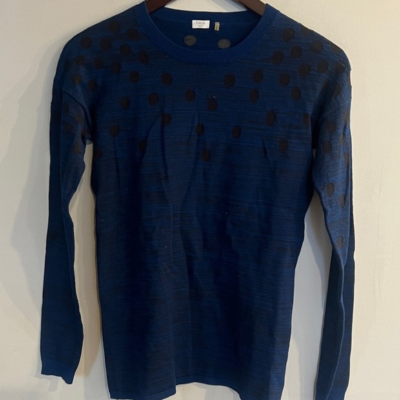 BELA NYC Women’s Dark Blue Polkadot Pima Cotton Blend Crewneck Sweater Size S - Picture 3 of 5